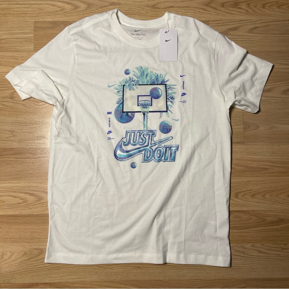 Nike Men White Blue Short Sleeve Just Do It Short Sleeve T Shirt Size L NWT